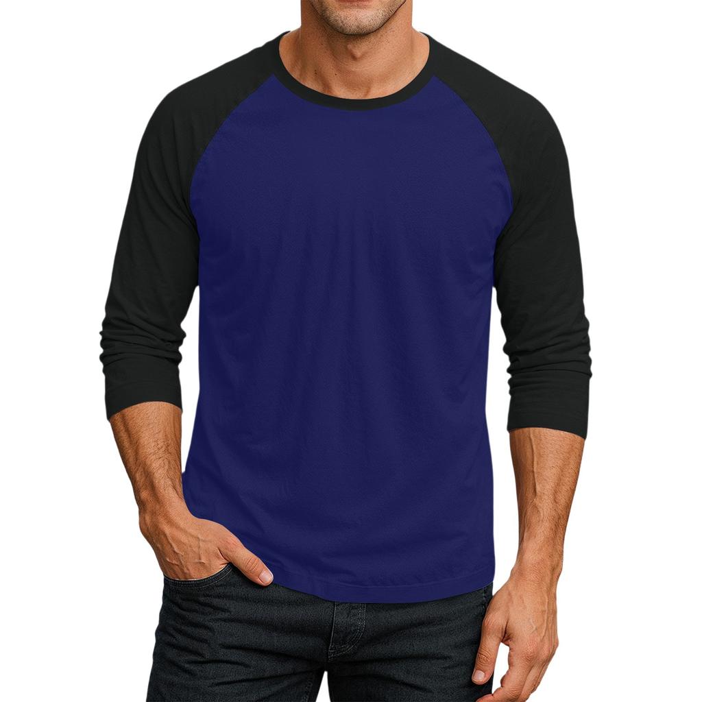 Men's Round Neck Contrast Color Raglan Three-quarter Sleeve Top T-shirt