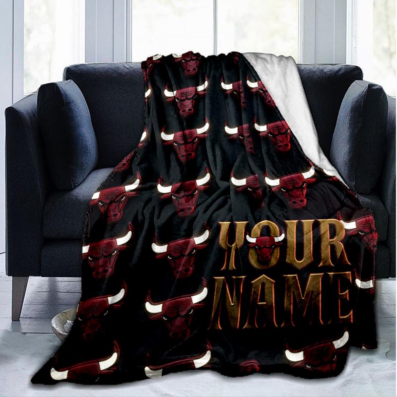 Custom Name Chicago Bulls logo Flannel Fleece Blanket Cozy Warm Throw Blanket For Couch Bed Travel All Season Use