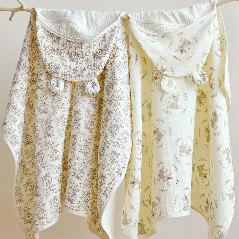 Soft Texture Infant Hooded Towel Wrap Blanket Bear Printed Baby Swaddle Cloth  Baby Wrapping