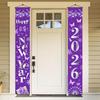 Happy New Year 2026 Door Banner Decoration 71 x 12 Inch Vertical Hanging Porch Sign Purple Butterfly Party Supplies Festive Entryway Welcome Decor