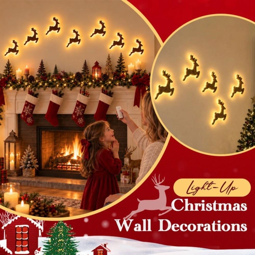 7pcs Wooden Christmas Wall Decoration Santa Claus Wall Stickers Crafts Halloween