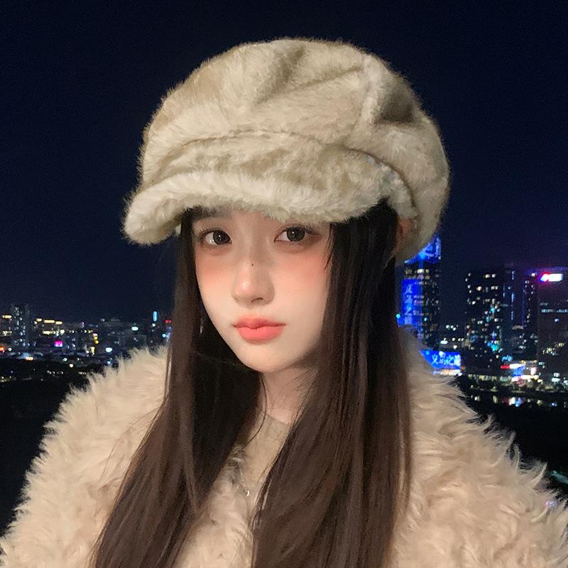 Beret Women's Winter Thickened Warm Cap Plush Cap Fashion Octagonal Hat