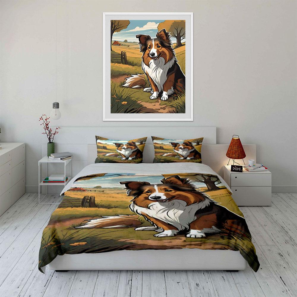 Collie dog countryside scenery. Bedding sets Duvet cover sets Duvet covers Pillowcases(1 * Duvet Cover 2 * Pillowcases, without duvet insert)