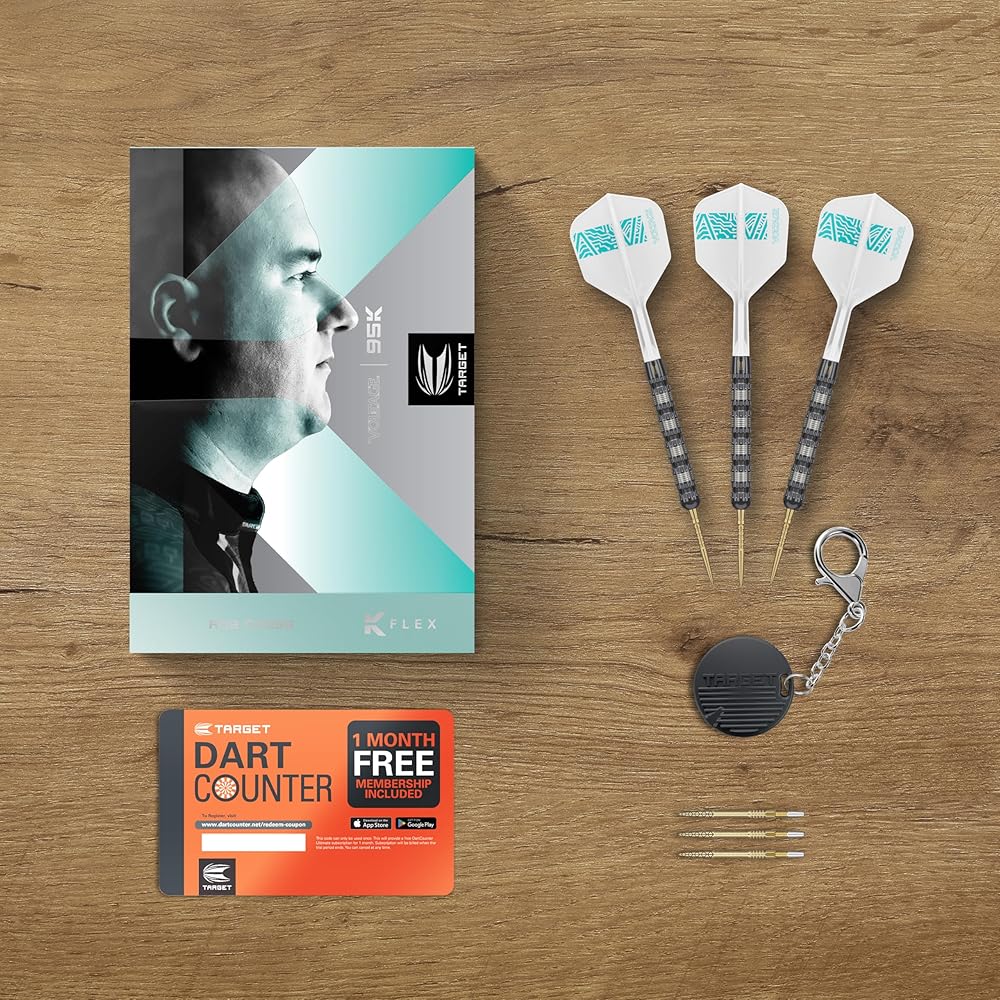 TARGET Darts Rob Cross 95K Стальные дротики Swiss Point, Дротики из 95% вольфрама с оперением K Flex, 22 г | Voltage Darts, Player Edition Swiss Point K Flex