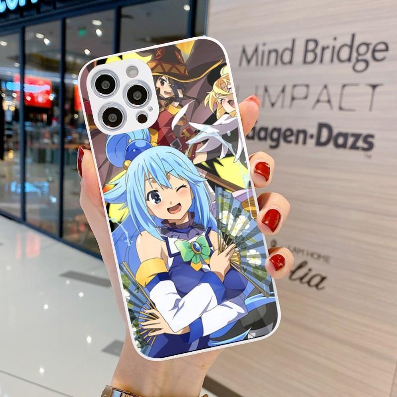 Милый чехол для телефона Konosuba Anime Girl для IPhone 14 13 12 11 Pro Max X XR XS 8 7 Plus, цветной чехол для телефона из жидкого стекла
