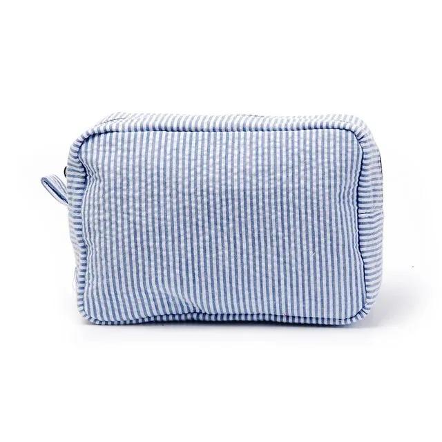 Personalized Seersucker Makeup Bag - Embroidered , Wash Bag, Wedding Bridesmaid Gift, Custom Toiletry Pouch