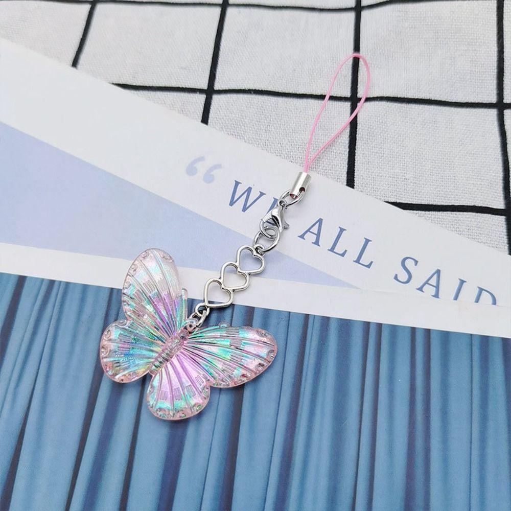 Acrylic Laser Butterfly Phone Pendant DIY Handmade Sweet Phone Lanyard  Mobile Phone Accessories