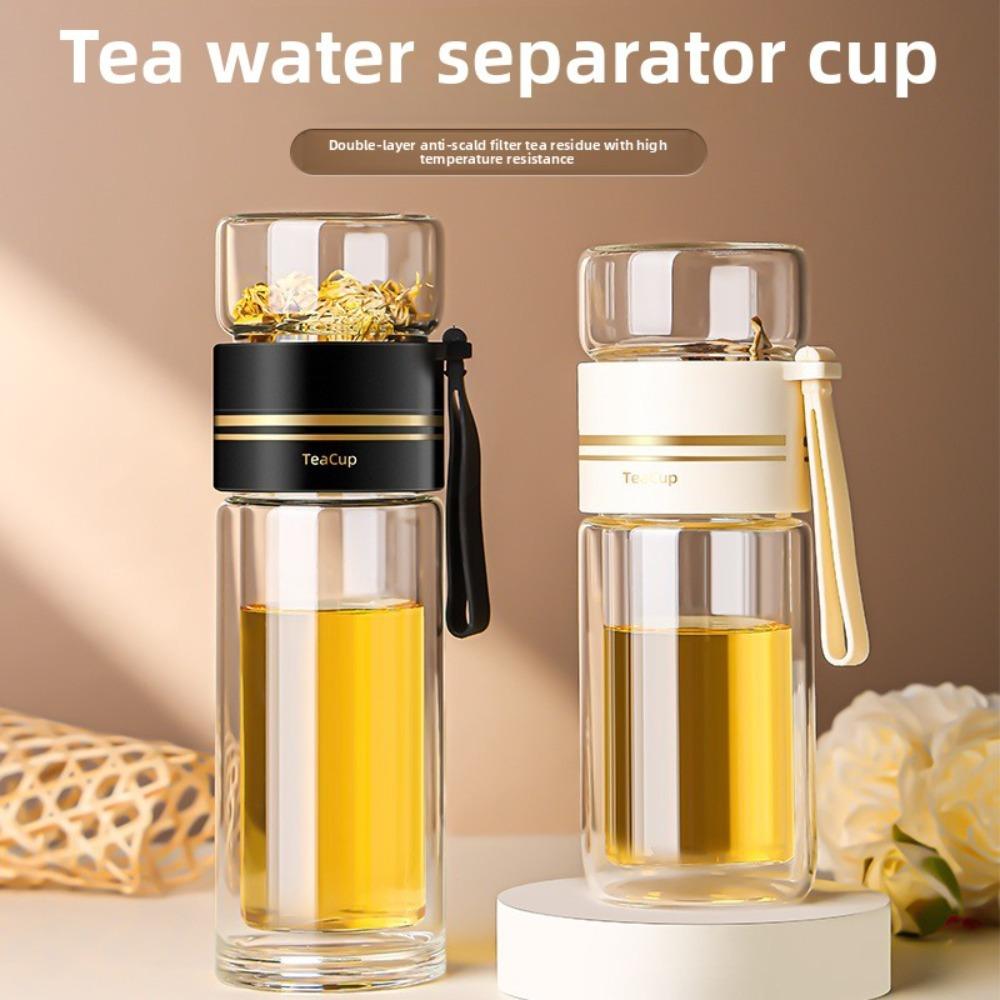 High Value Glass Tea Cup Leak-proof and High-temperature Resistant Double Layer Water Cup with Portable Carrying Rope 16 Ounces