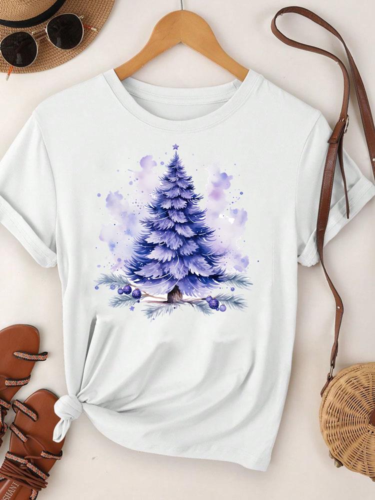 (Asian Size) Merry Christmas Tee Top Festival New Year Holiday Casual Lovely Letter Trend Women Print Lady Short Sleeve Fashion Graphic T-shirts