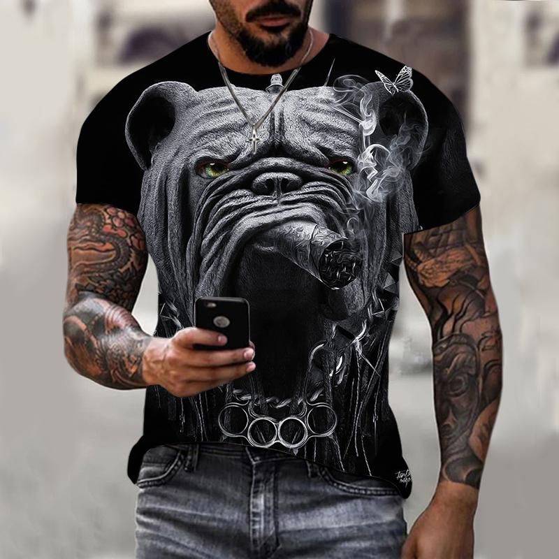 Summer Round Neck 3D Print Dog Graphics Top Fashionable Casual Short Sleeved Men's T-shirts
