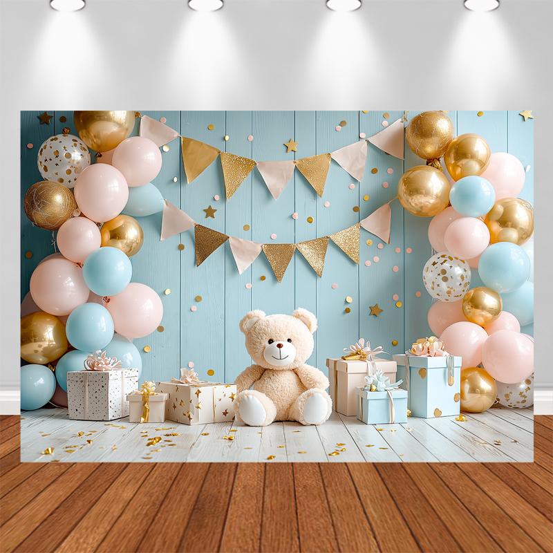 LS Happy Birthday Backdrop Photography Balloons Flower Bear Party Supplies Decor Child Baby Shower Photo Background Banner