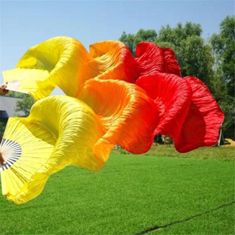 Hand-Made Faux Silk Belly Dance Fan Veils - Bamboo Long Fans Veils Available In 6 Stunning Colors for Dance Performances