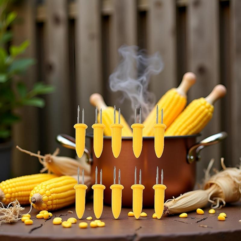 10/12/20/24 шт. Вилка для кукурузы BBQ из нержавеющей стали Держатели для кукурузы Антиожоговая игла для кукурузы Початок кукурузы Двойная вилка Инструмент для барбекю