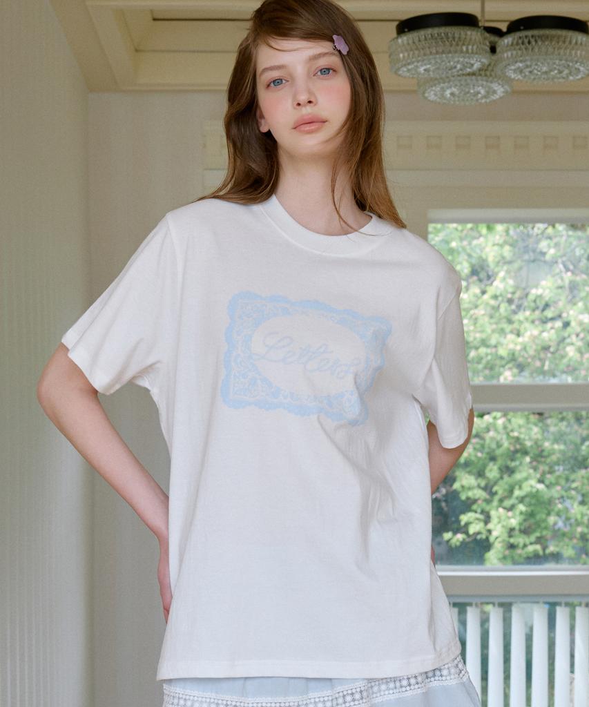 LETTER FROM MOON Lace Frame Oversized Short Sleeve T-Shirt (White)