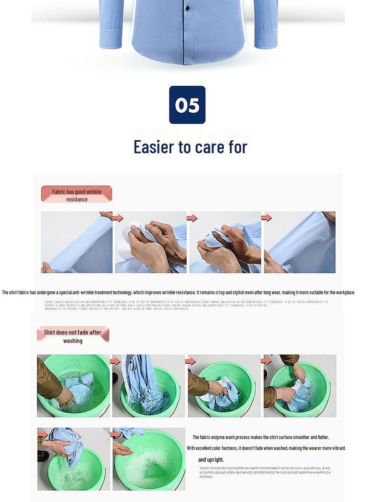 Мужская рубашка с длинным рукавом, не требующая глажки, в синюю полоску, 2025: Деловая одежда весна-осень