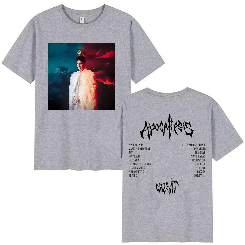 Rapper Cris MJ Apocalipsis 2025 Album Graphic T Shirts Unisexs Hip Hop Gothic Fashion Retro Cotton Short Sleeve Tshirt Streetwear