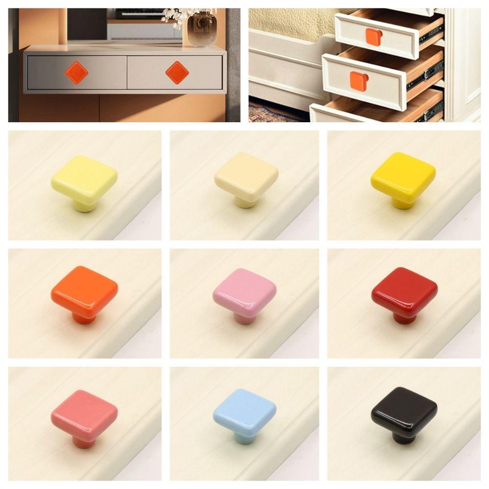 Простота одноотверстие цветной керамической ручки-скобы квадратные ручки для ящиков современная керамическая ручка для шкафа гардероб