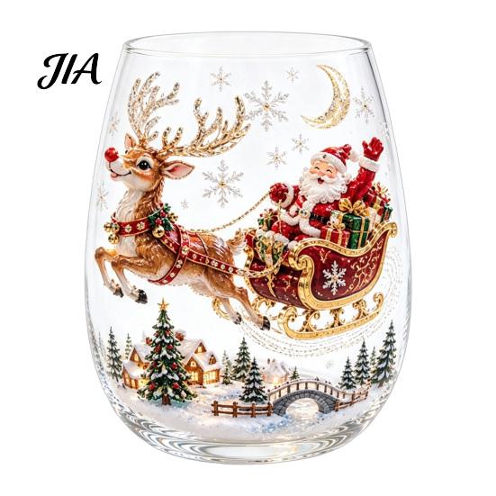 Unique Holiday Gift for Friends Christmas 3D Glass Tumbler, Santa Snowman Tree Sculpted Cup, Drinking Glasses Decorative Drinkware, Festive