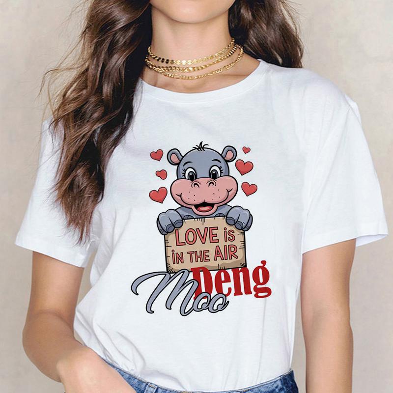 Funny Baby Hippo Moo Deng Tshirt Women Men Fashion T-shirt Streetwear Kawaii Cartoon T Shirt Harajuku Y2k Tee Tops Mange Clothes
