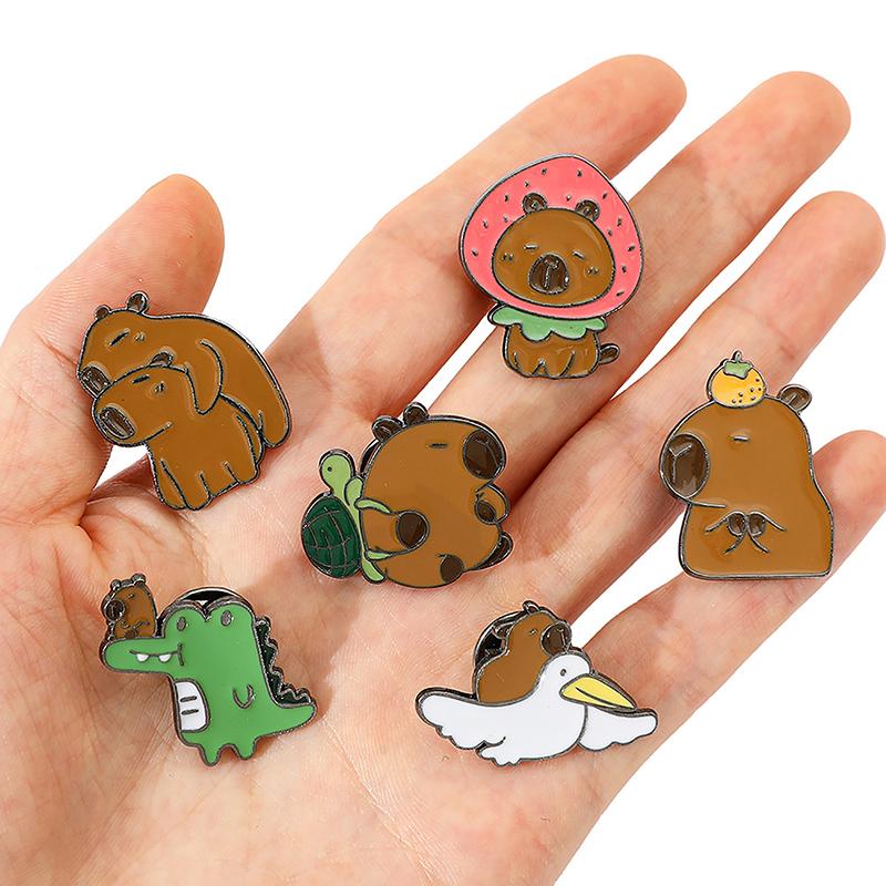 Милые металлические значки-капибары, креативные броши в виде животных из мультфильмов, украшения для сумок, значки на рюкзаки, одежда, украшения для друзей, подарок