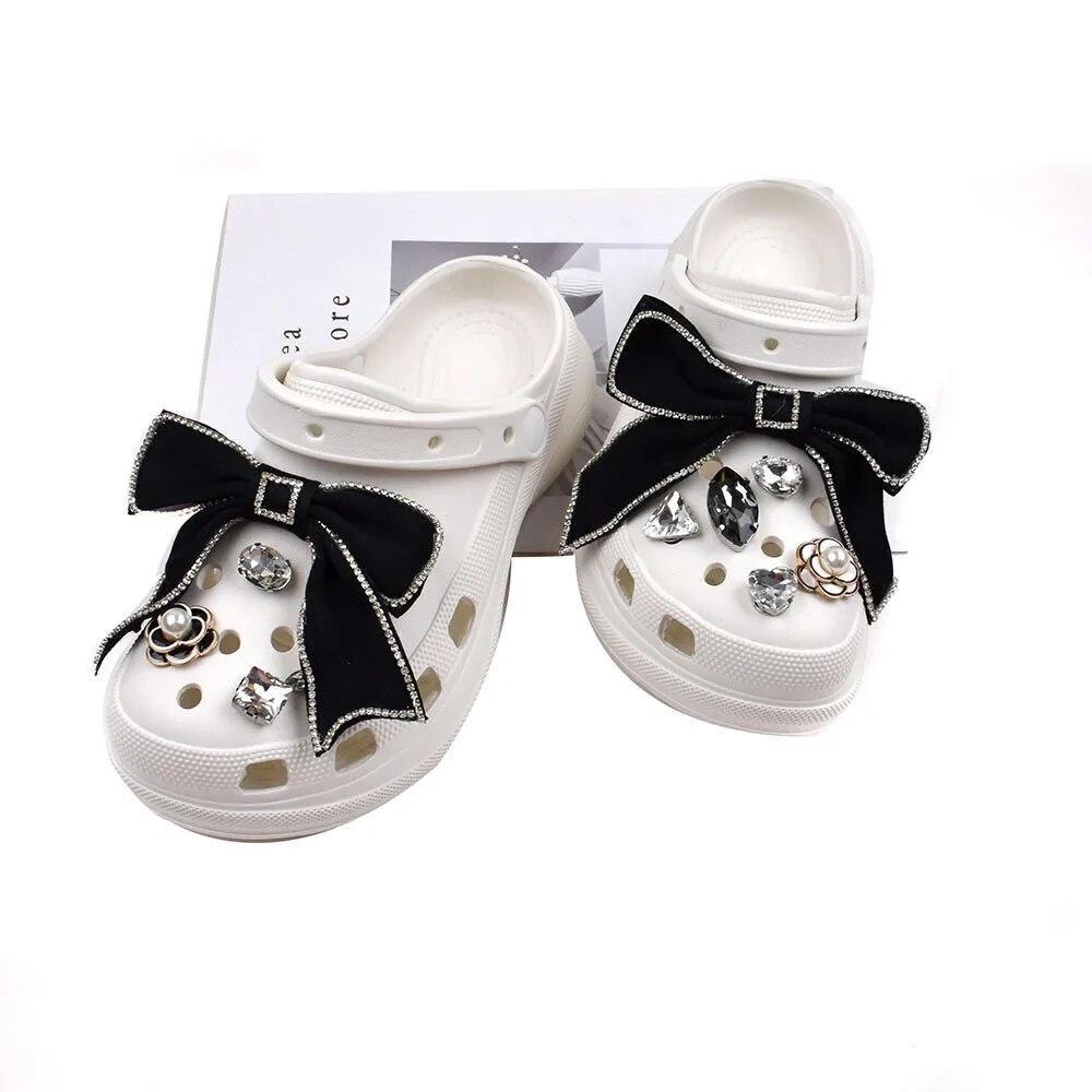 Shoe Charm DIY Pins Camellia Flower Pearl Diamond Bow Decoration Buckle for Hole Shoes Charms Set Accessories Kids Boy Girls Gift