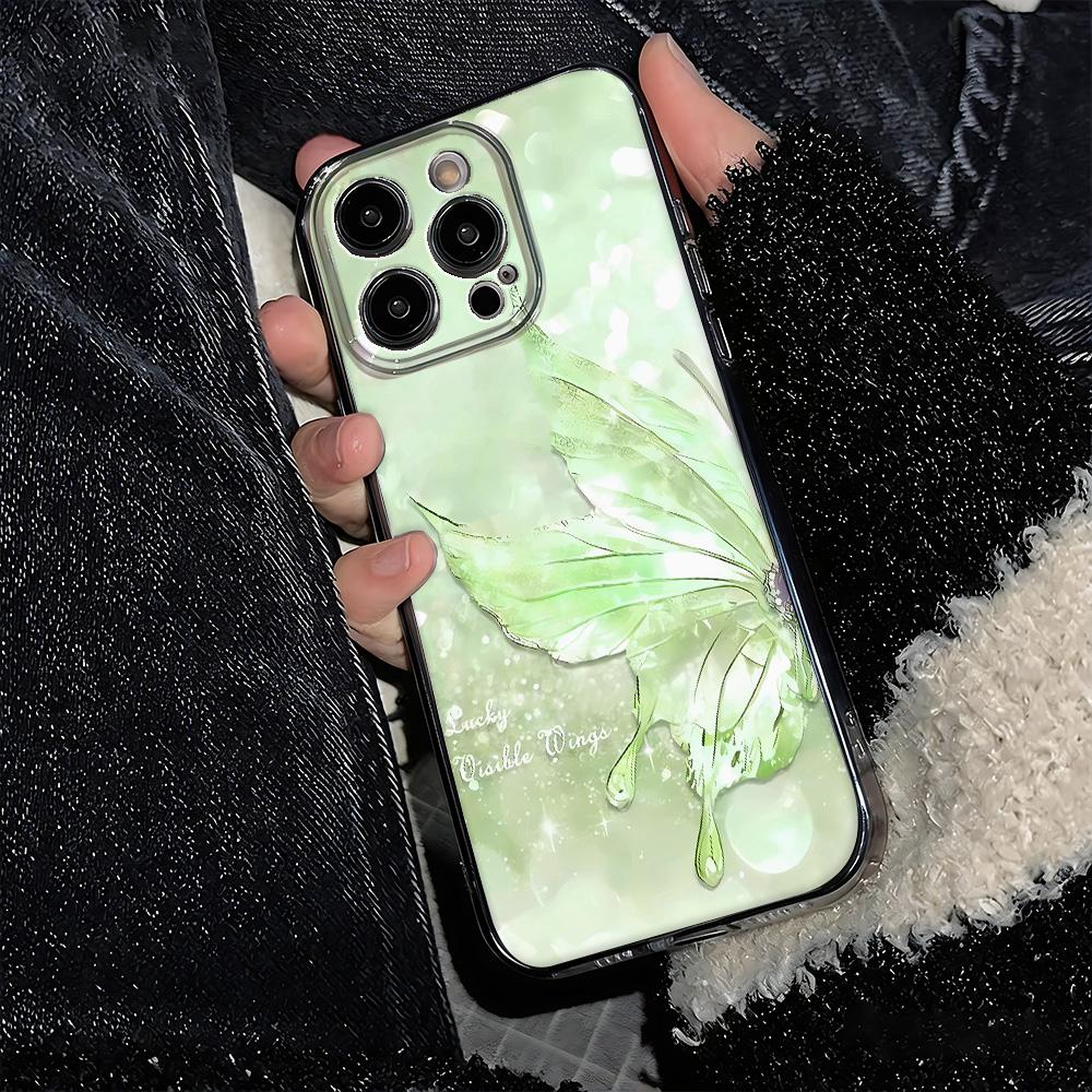 Phone Case For Samsung M55 5G A04E M54 5G A36 A56 S25 Plus A15 A05S Fresh Green Butterfly Elegant Shockproof Clear Cover
