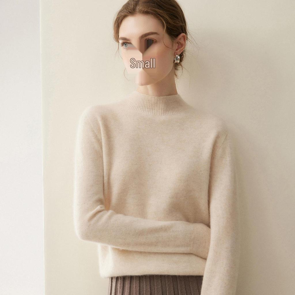 Women's Pure Cashmere Pullover - Half-High Collar, Loose Fit, Warm Autumn/Winter Knit Sweater.
