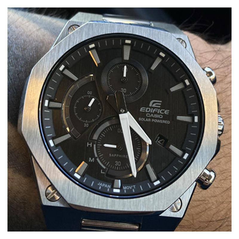 Casio EDIFICE Спортивные Уличные Тонкие Водонепроницаемые Солар Кварцевый Механизм Стальной Браслет Японские и Корейские Часы Мужские Часы Черный Циферблат EFS-S570D-1A