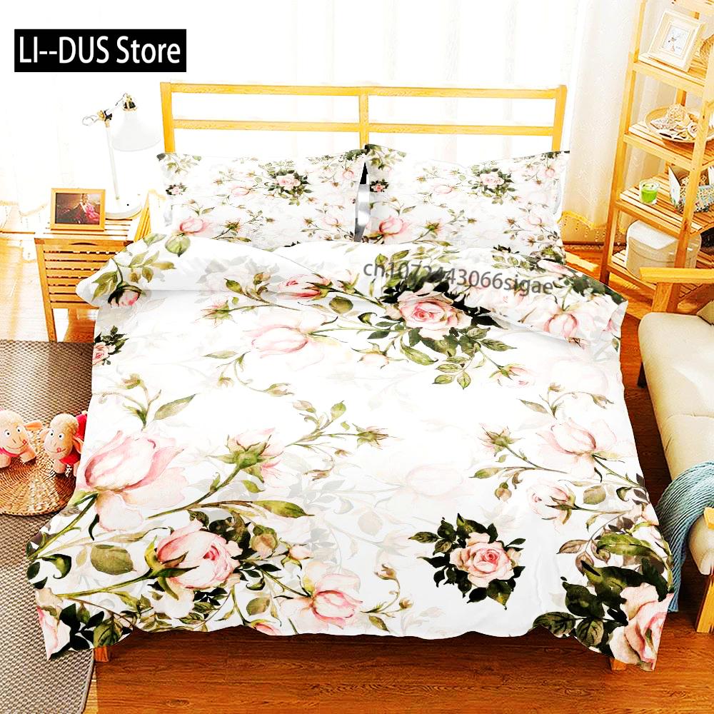 Набор постельного белья из стиранного хлопка с 3D-печатью, рисунок птицы и цветы, маленький односпальный, полуторный, двуспальный, королевский, суперкоролевский размер