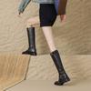 Krazing Pot Cow Skin Square Toe Winter Med Heels Riding Boots Punk Design Women Vintage Square Buckle Thigh High Boots
