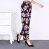 Women Summer Ice Silk Floral Printed Wide Leg Pants Elastic High Waist Casual Loose Cropped Pants