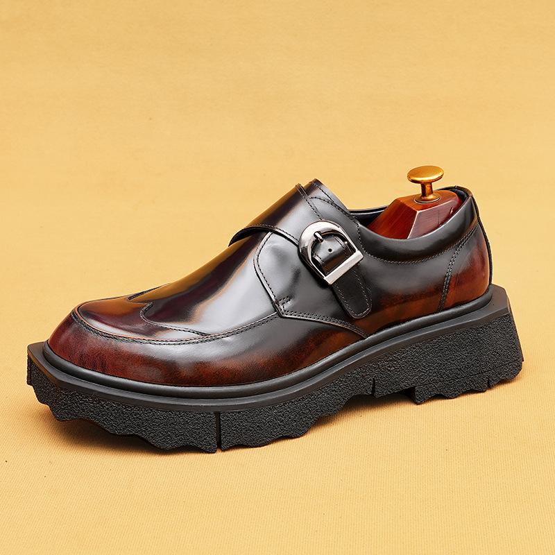 Повседневная кожаная обувь Мужская натуральная кожа Британский деловой костюм Монки с пряжкой Туфли на платформе с увеличенным голенищем