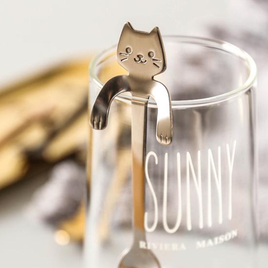 Ложка для кофе в форме кошки, чайная ложка из нержавеющей стали, подвесная чашка, чайная ложка для смешивания напитков, милая ложка для молочного коктейля в форме кошки, подарок любителю кофе