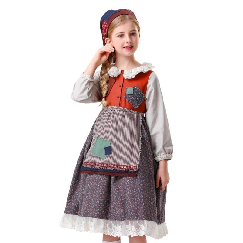 Kids Lolita Maid Costume Stage Performance Halloween Farm Themed Party Size 120-150