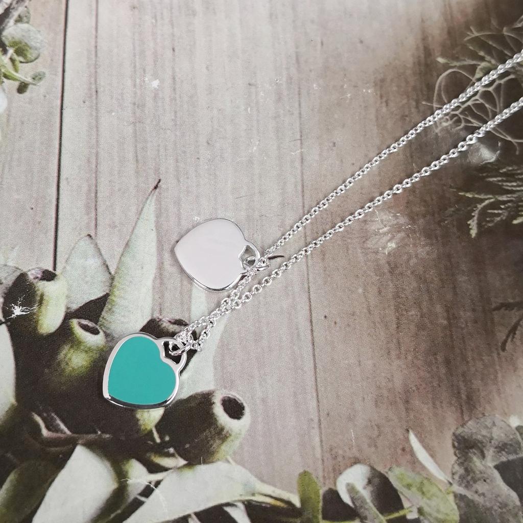 Ms S925 Pure Silver Blue Classic Pink Enamel Double Heart -Shaped Necklace Pendant Lady Valentine 'S Day Gifts