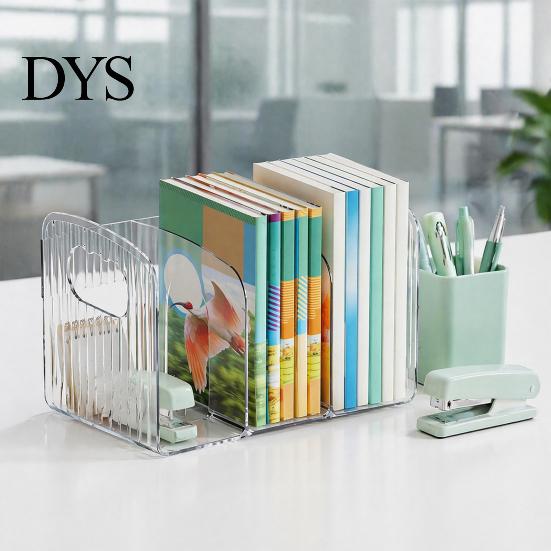 Desktop Document Storage Rack Clear Magazine Holder, 3/4-Compartment Desk Organizer, Vertical Bookend File Space Saving Book Stand for Students Sorter