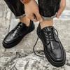 Fashion Men Dress Shoes Lace Up Falt Casual Shoes Man Leather Soft Bottom Male Borgue Shoe Nonslip Outdoor Men Shoes Chaussure Homme