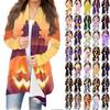 Women's Fashion Casual Halloween Print Medium Length Cardigan Jacket Coat
