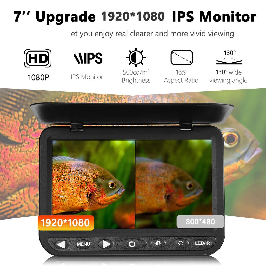 1080P 7-дюймовая подводная видеокамера MOQCQGR с аккумулятором 10000 мАч, камера для подводной рыбалки, камера для подледной рыбалки, камера для зимней рыбалки