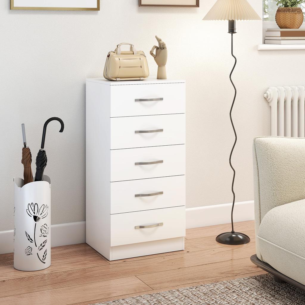 Chest of Drawers with 5 Drawers, Drawer Cabinet for Clothing and Utensils, Chipboard, White