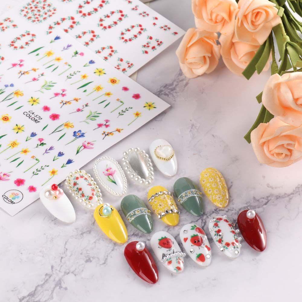 Manicure Spring Summer Floral Nail Foils Strawberry Tulip Flower Nails Decals 3D Nail Sticker
