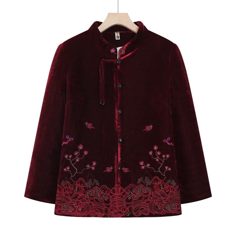 Топ с длинным рукавом из золотого бархата в новом китайском стиле для пожилых женщин