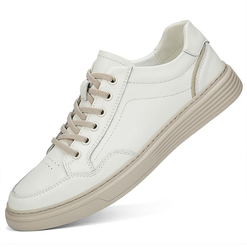 Fashion New Genuine Leather Casual Shoes For Men Basic Comfy Walking Sneakers Soft Comfy Lace-up Breathable Solid Skateboard Men's Shoes