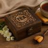 Tea Box Mango Wood 4 Compartments Floral Carved