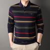 Men's Spring Autumn New Striped Long Sleeve Pockets Button Tees Turn-down Collar Pullover Business Casual Loose Tops