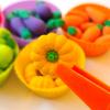 56pcs Educational Toy Set,Fruit & Vegetable Sorting And Counting, Colorful Food Pieces, Fine Motor Skills Development, With Tongs & Silicone Cups,