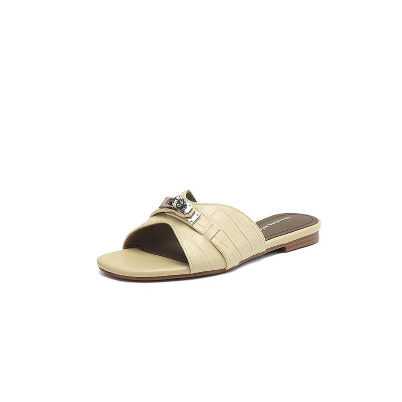 Krazing Pot Мюли из коровьей кожи, летние, размер 42, на низком каблуке, роскошные туфли с металлическими украшениями, женские, суперзвездные, женские, с открытым носком, сандалии без застежек