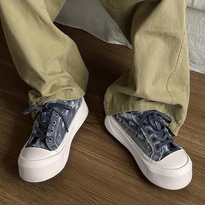 Джинсовые парусиновые кеды Осень Новый тренд Толстая подошва Увеличение роста Легкие и универсальные Ретро для работы Обувь с большим пальцем