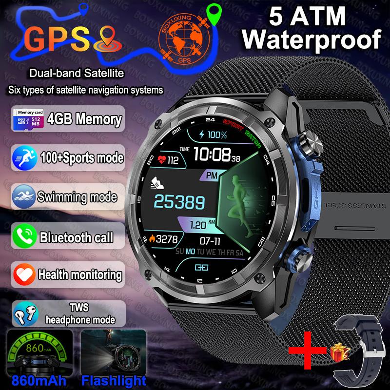 Новые мужские военные GPS-карты Смарт-часы T-Rex3 Компас 4 ГБ памяти Батарея 1000 мАч Водонепроницаемость 10 АТМ HD Bluetooth-звонки Смарт-часы