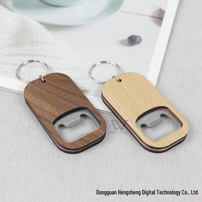 Rectangle Wooden Keychain Pendant - Business Gift In OPP Packaging